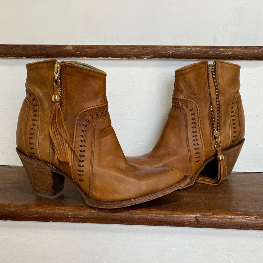 Corral Western Brown Leather Ankle Boots with Tassel Detail, Size 9 M - Picture 2 of 12